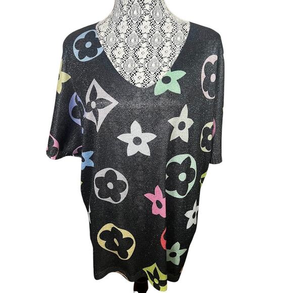 Liabella Italy Women's Geometric Pattern Short Sleeve Sweater One Size - Picture 1 of 9